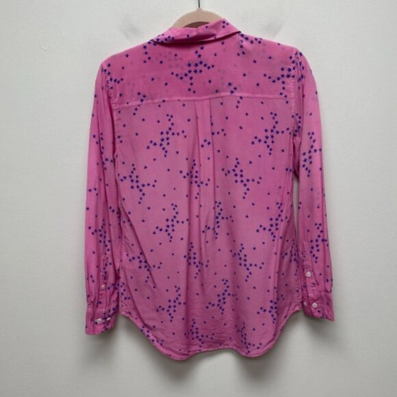 Equipment Femme Women Pink Blue Star Print Slim Signature Silk Button Up Shirt S - Picture 7 of 7